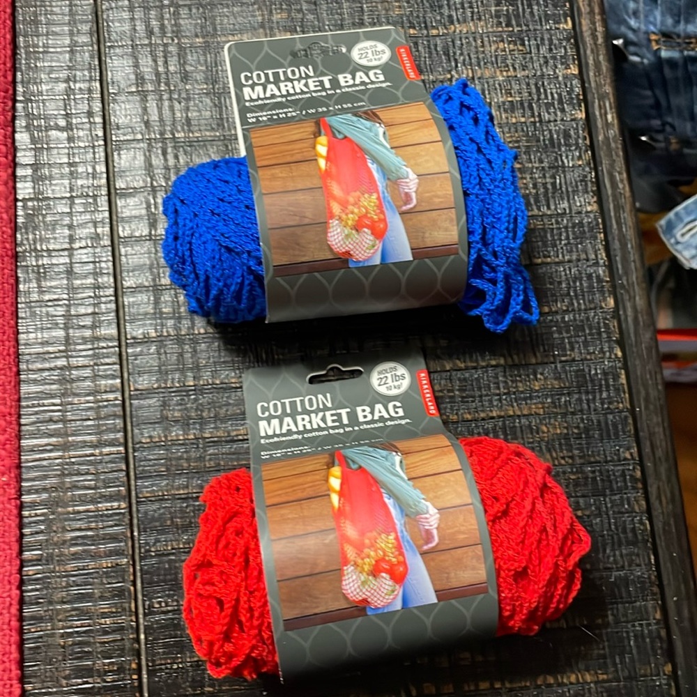 COPY - Kikkerland 2 Boho Reusable Farmers Market Bags Neutral Blue and Red co…